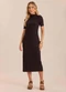 Doce Trama - Vestido Midi em Ribana com Gola Baixa Verde - variação: Preto