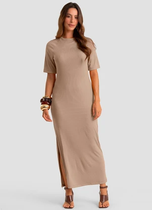 Dianna - Vestido Midi em Ribana Viscose Manga Raglan Marro - DIANNA