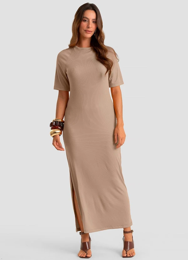 Dianna - Vestido Midi em Ribana Viscose Manga Raglan Marro