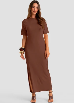 Dianna - Vestido Midi em Ribana Viscose Manga Raglan Marro - DIANNA