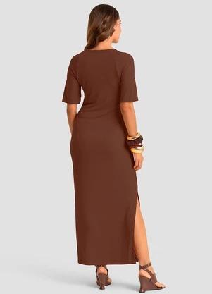 Dianna - Vestido Midi em Ribana Viscose Manga Raglan Marro - DIANNA