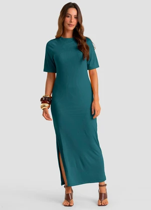 Dianna - Vestido Midi em Ribana Viscose Manga Raglan Verde - DIANNA