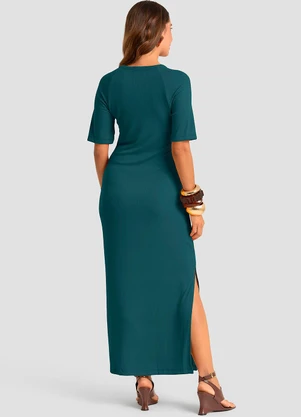 Dianna - Vestido Midi em Ribana Viscose Manga Raglan Verde - DIANNA