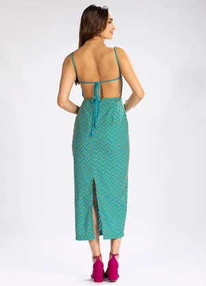 Colcci - Vestido Midi em Tecido Bordado Azul - COLCCI