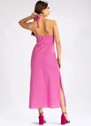 Colcci - Vestido Midi em Tecido Bordado Rosa - COLCCI