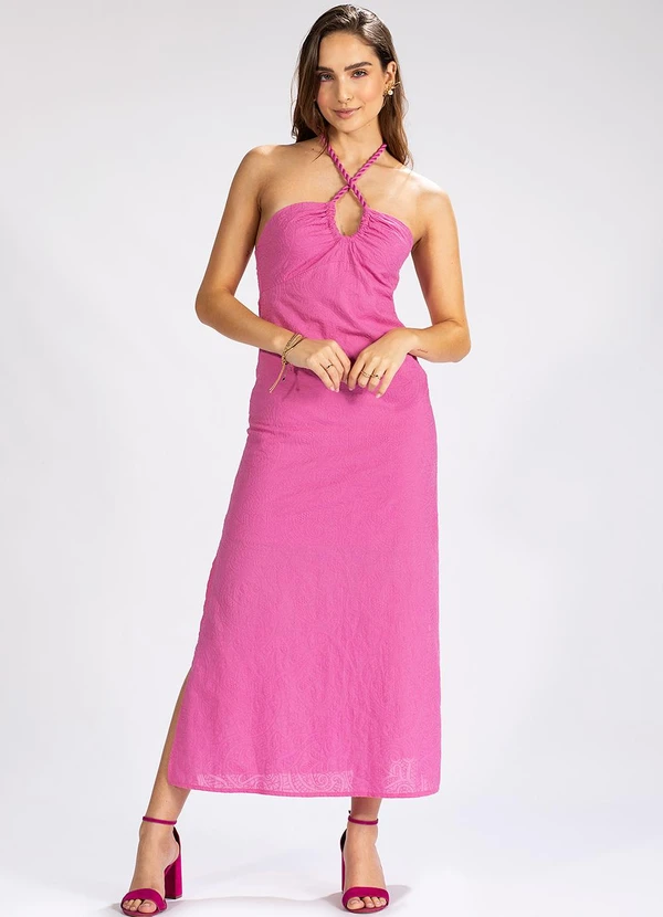 Colcci - Vestido Midi em Tecido Bordado Rosa