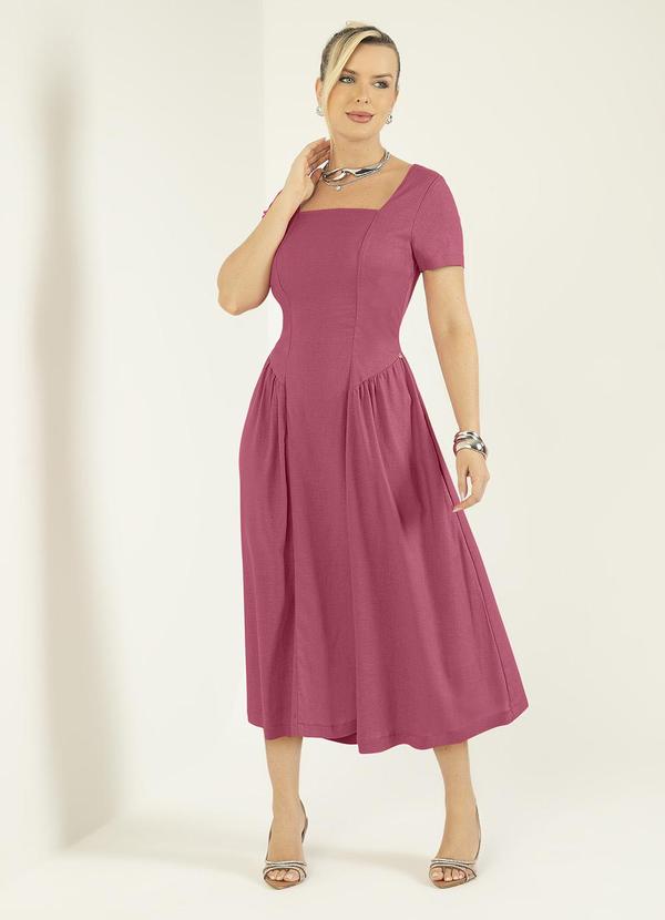 Gris - Vestido Midi em Tecido em Linho Rosa