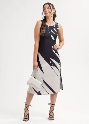 Habana - Vestido Midi em Tecido Leve Sarjado Preto - HABANA