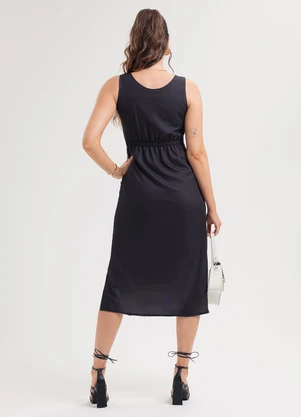 Habana - Vestido Midi em Tecido Leve Sarjado Preto - HABANA