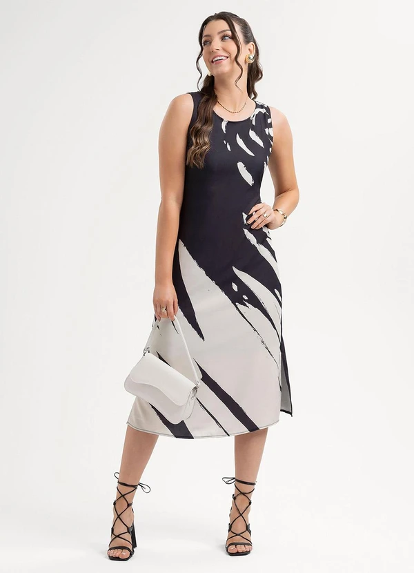 Habana - Vestido Midi em Tecido Leve Sarjado Preto