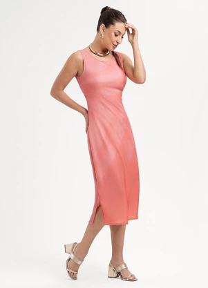 Habana - Vestido Midi em Tecido Leve Sarjado Rosa - HABANA