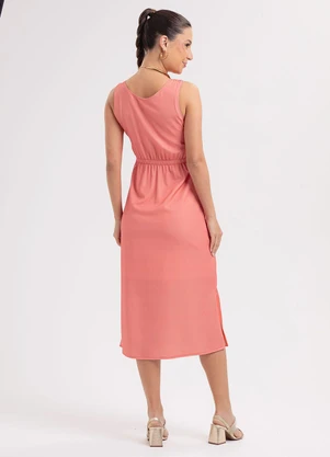 Habana - Vestido Midi em Tecido Leve Sarjado Rosa - HABANA