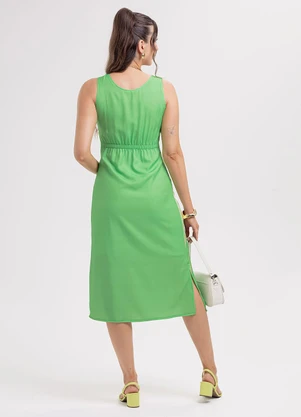 Habana - Vestido Midi em Tecido Leve Sarjado Verde - HABANA