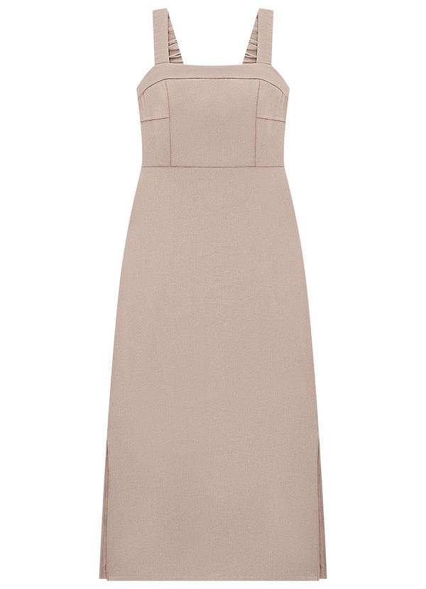 Lunender - Vestido Midi em Tecido Linho com Reto Bege 4