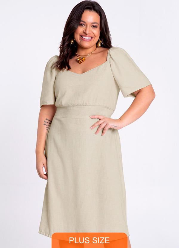 Lunender Mais Mulher - Vestido Midi em Tecido Linho Off White