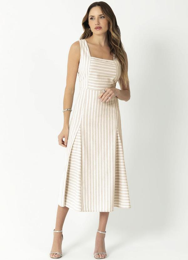 Gris - Vestido Midi em Tecido Listrado Off White