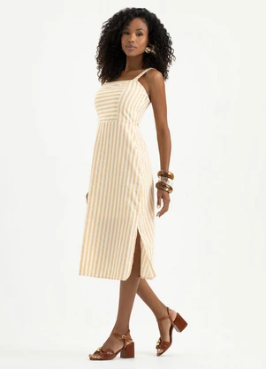 Cativa - Vestido Midi em Tecido Natural Bege - CATIVA