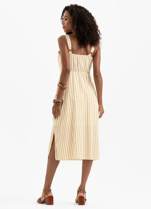 Cativa - Vestido Midi em Tecido Natural Bege - CATIVA