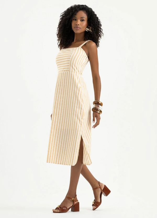 Cativa - Vestido Midi em Tecido Natural Bege