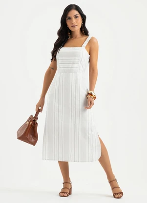 Cativa - Vestido Midi em Tecido Natural Branco  - CATIVA