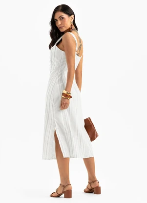Cativa - Vestido Midi em Tecido Natural Branco  - CATIVA