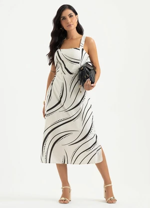 Cativa - Vestido Midi em Tecido Natural Preto - CATIVA