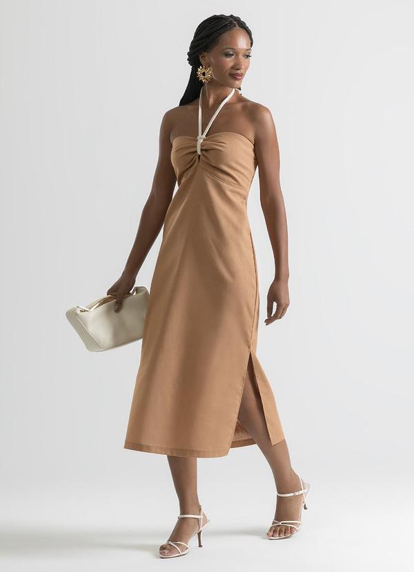 Cativa - Vestido Midi em Tecido Plano Caramelo