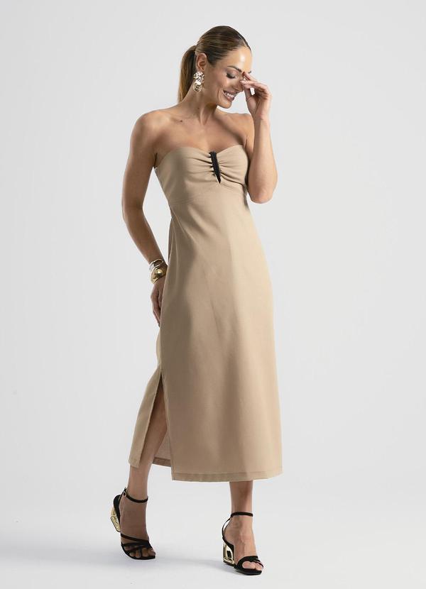 Cativa - Vestido Midi em Tecido Plano Marrom Claro 4