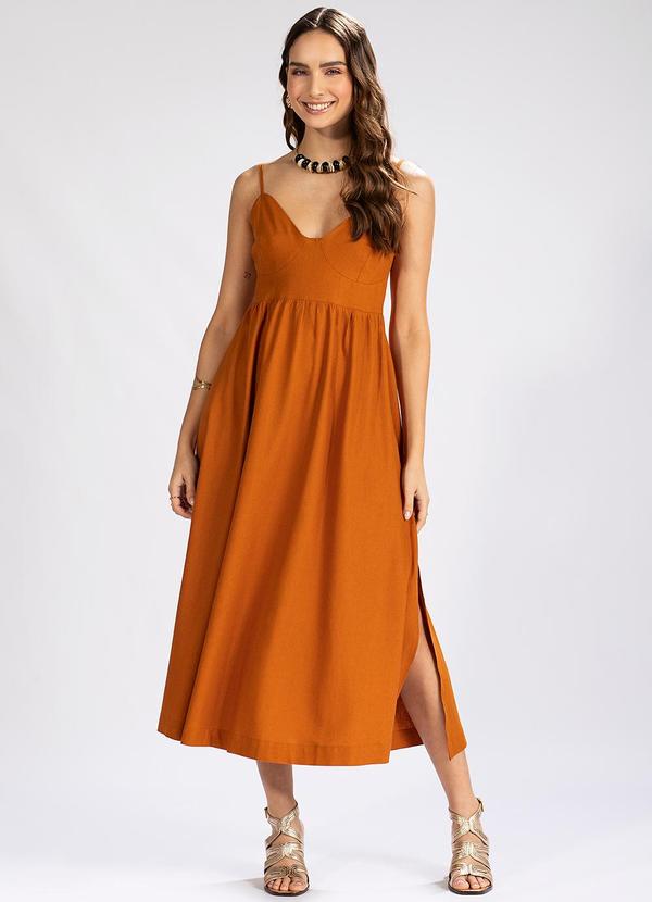 Hering - Vestido Midi em Tecido PlanoMarrom