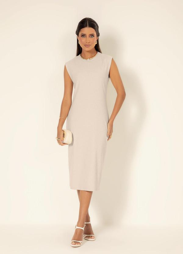 Gris - Vestido Midi em Tecido Texturizado Bege