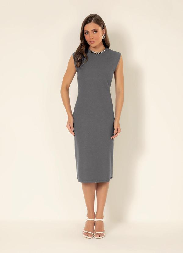 Gris - Vestido Midi em Tecido Texturizado Cinza Escuro