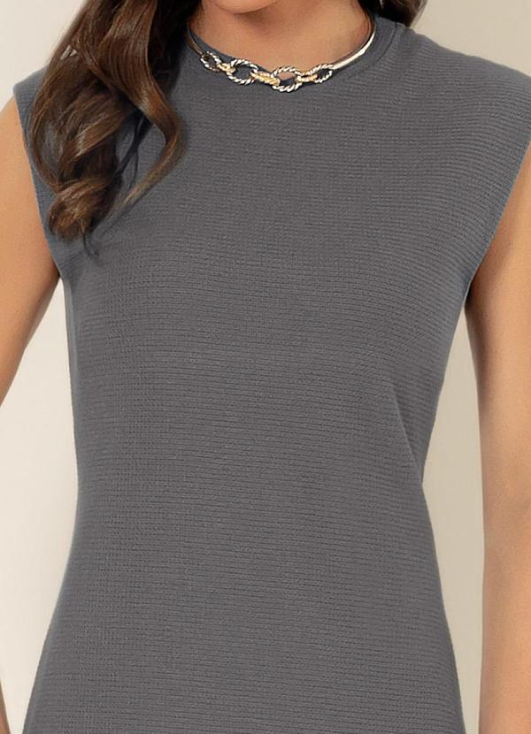 Gris - Vestido Midi em Tecido Texturizado Cinza Escuro 3