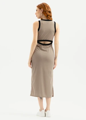 Cativa - Vestido Midi em Tecido Texturizado Marrom Claro - CATIVA