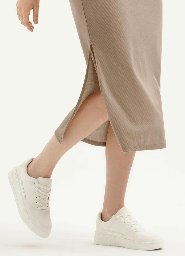 Cativa - Vestido Midi em Tecido Texturizado Marrom Claro 3