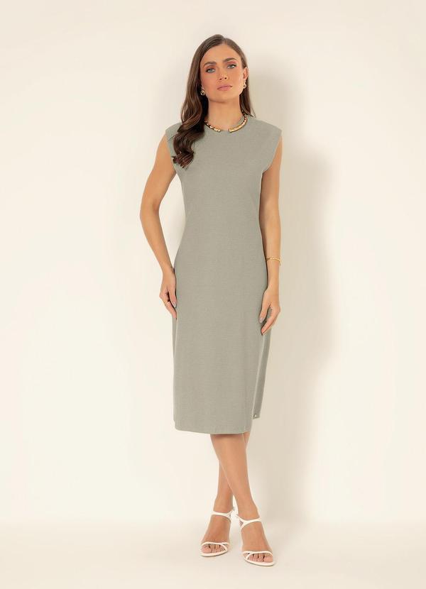 Gris - Vestido Midi em Tecido Texturizado Verde