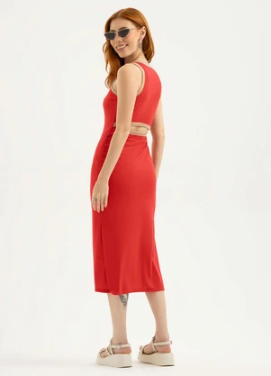 Cativa - Vestido Midi em Tecido Texturizado Vermelho - CATIVA