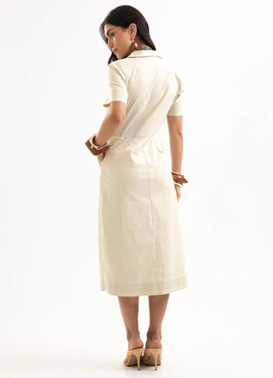 Cativa - Vestido Midi em Tricoline com Elastano Bege - CATIVA