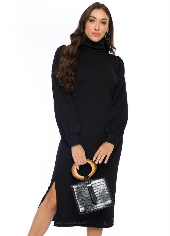 Doce Trama - Vestido Midi em Tricot Preto