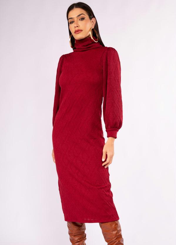 Doce Trama - Vestido Midi em Tricot Vermelho