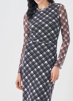 Sofie - Vestido Midi em Tule Estampado Preto - SOFIE