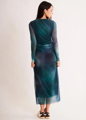 Sofie - Vestido Midi em Tule Estampado Verde - SOFIE