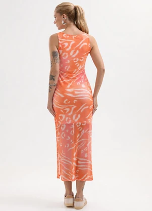 Cativa - Vestido Midi em Tule Laranja - CATIVA