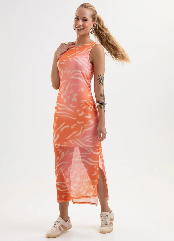 Cativa - Vestido Midi em Tule Laranja