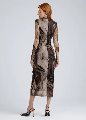 Gris - Vestido Midi em Tule Marrom  - GRIS