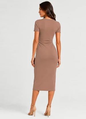 Infinita Cor - Vestido Midi em Visco Classic Marrom - INFINITA COR