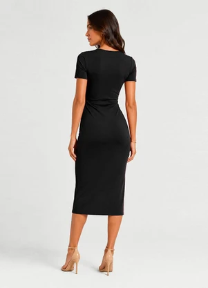 Infinita Cor - Vestido Midi em Visco Classic Preto - INFINITA COR