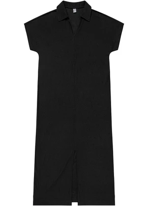 Rovitex - Vestido Midi em Visco Creponada Preto - ROVITEX