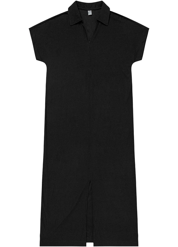 Rovitex - Vestido Midi em Visco Creponada Preto 2