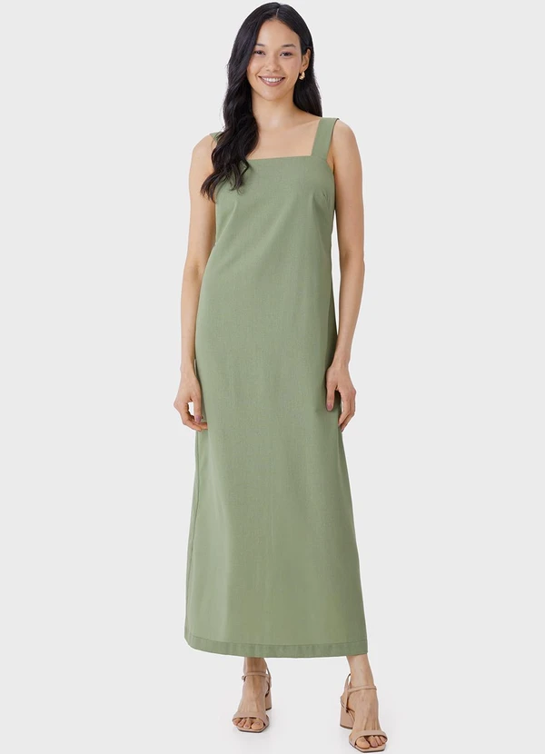 Malwee - Vestido Mídi em Viscolinho Verde Menta