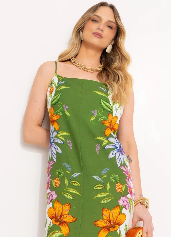 Farm - Vestido Midi em Viscolinho Verde 3